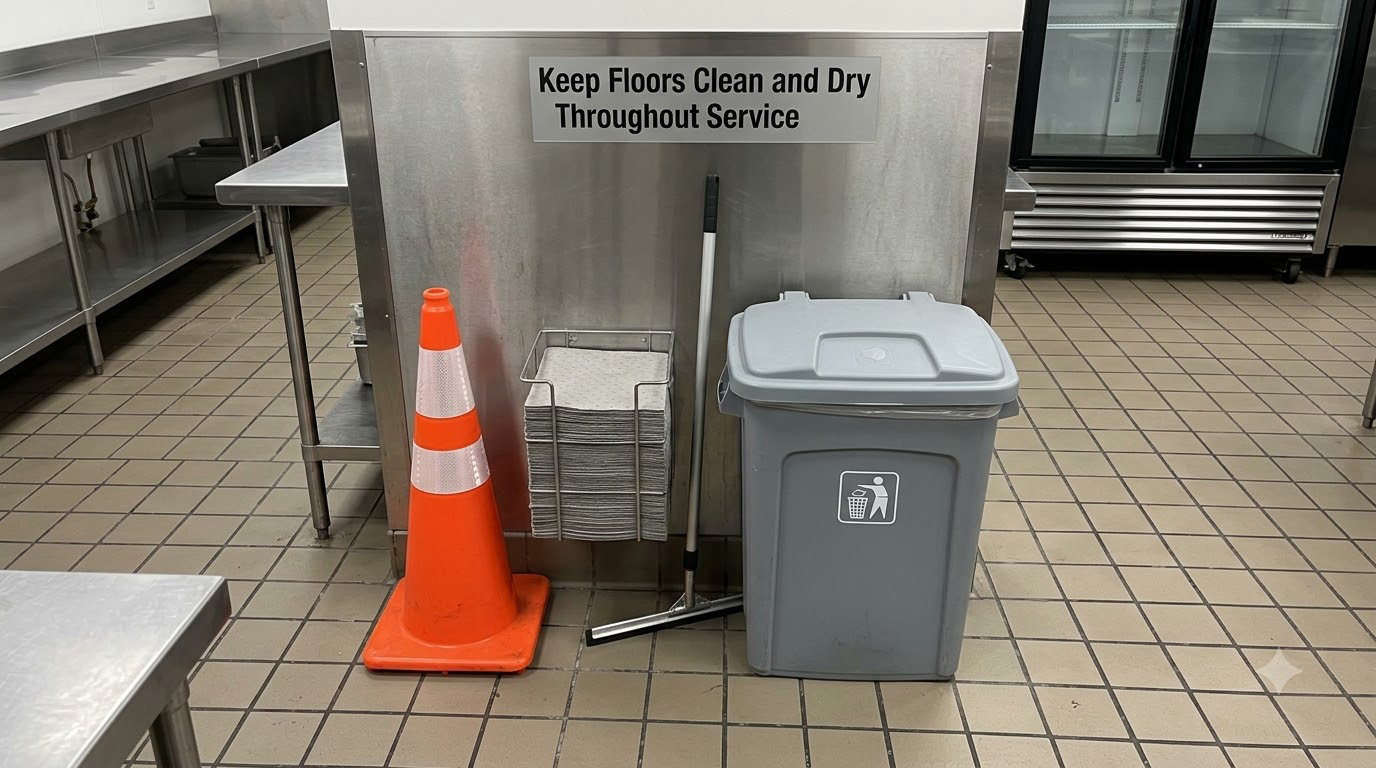 Keep Floors Clean and Dry Throughout Service
