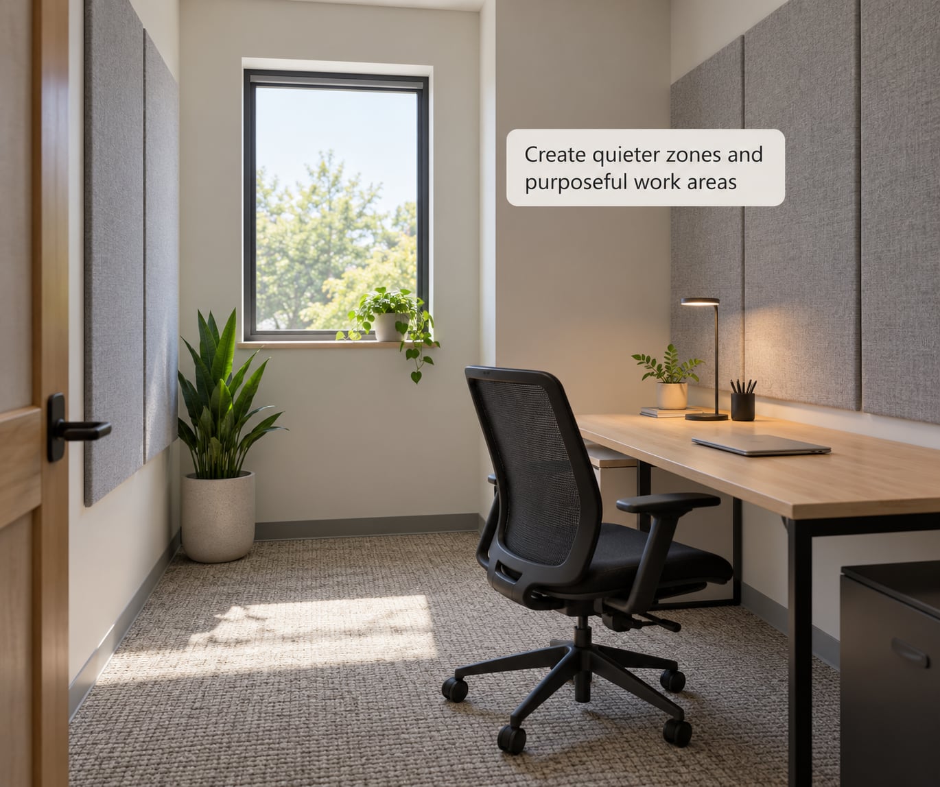 Create quieter zones and purposeful work areas
